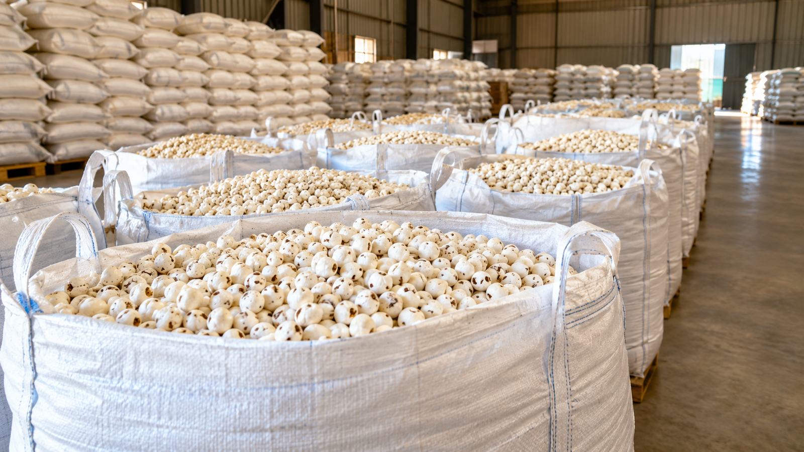 Bulk Makhana bags and warehouse supply